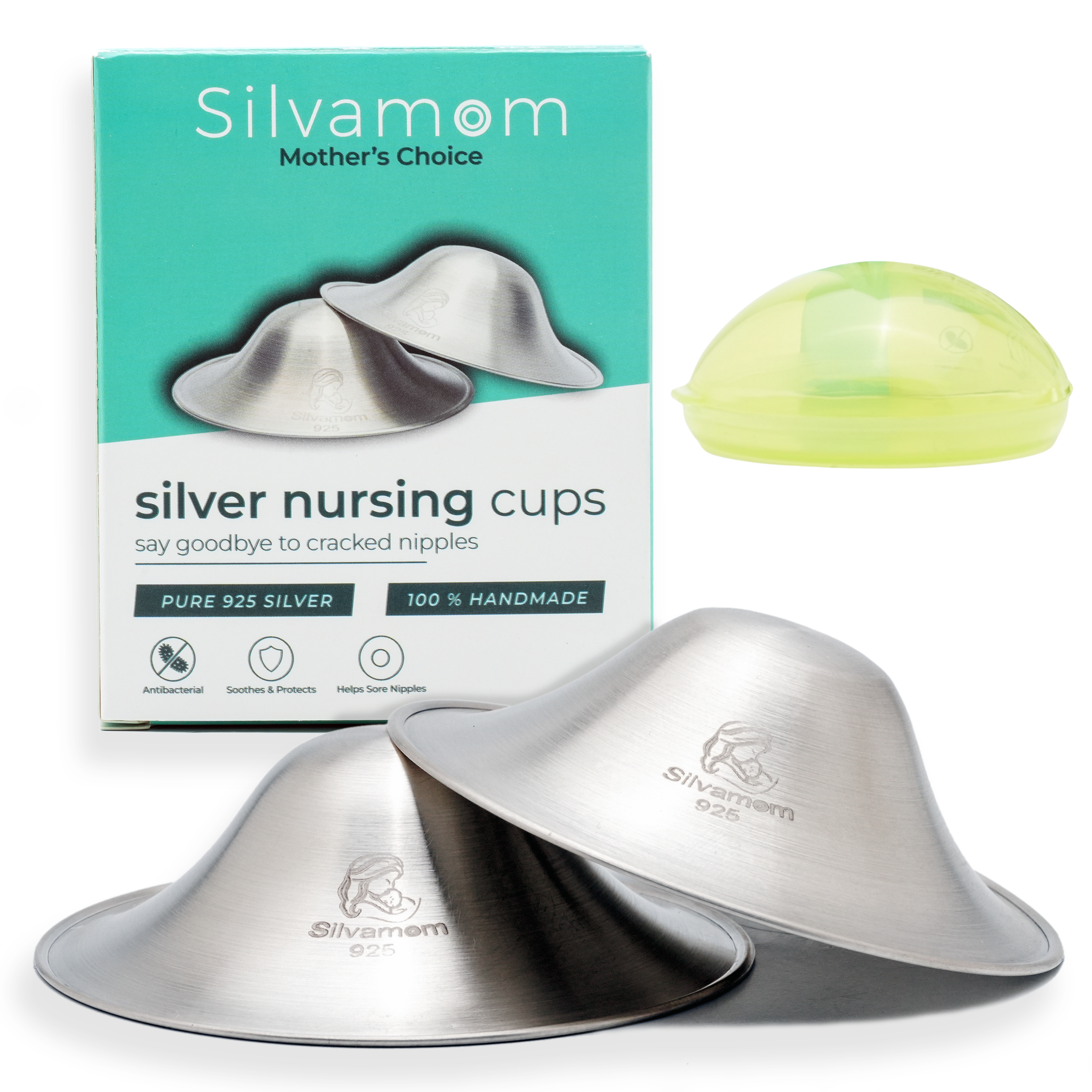 Silver Nursing Cups - Reusable 925 Silver Nursing Covers for Sore Nipples, Postpartum Mom Breastfeeding Essentials, Soothes & Protects