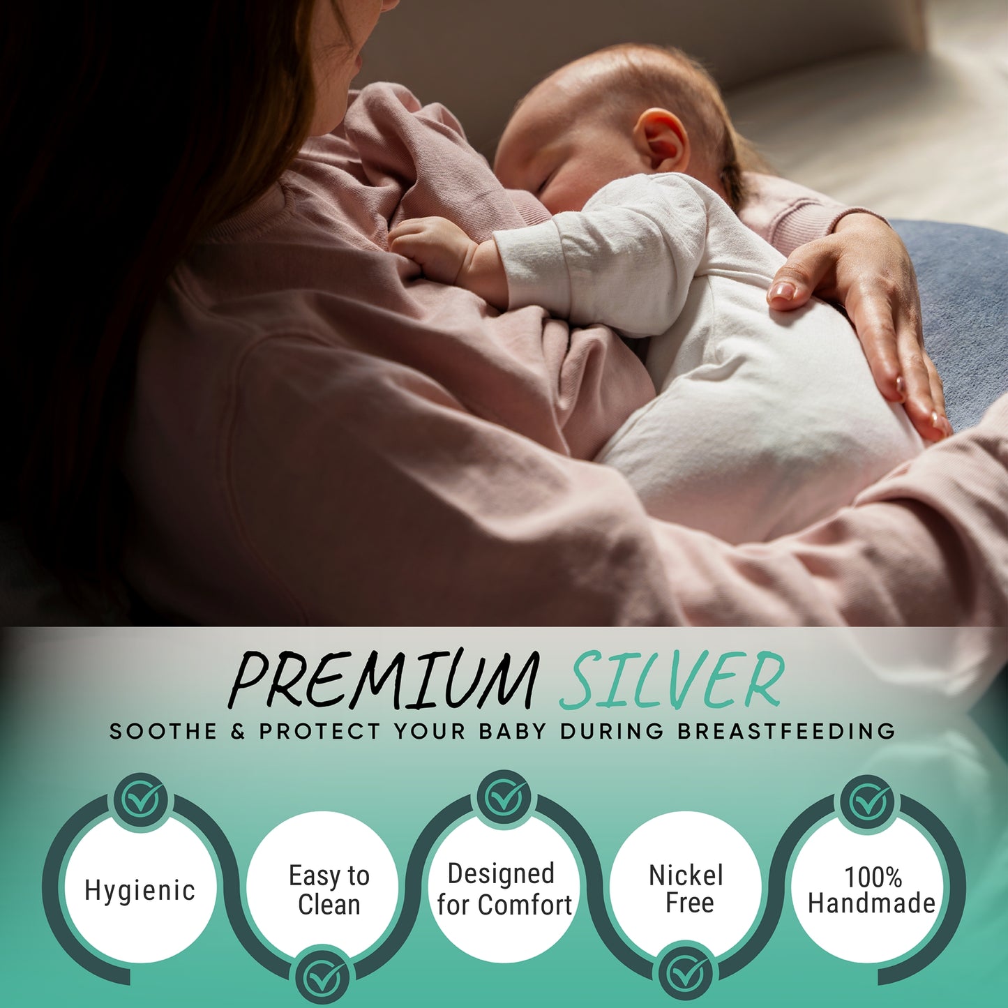 Silver Nursing Cups - Reusable 925 Silver Nursing Covers for Sore Nipples, Postpartum Mom Breastfeeding Essentials, Soothes & Protects